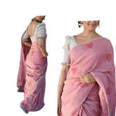 Linen embroidery heart design saree SILK ZONE