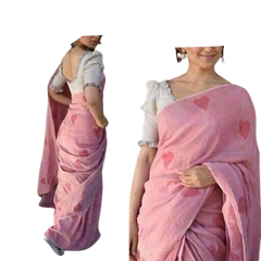 Linen embroidery heart design saree SILK ZONE