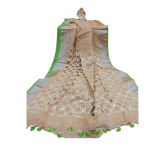 Linen cut work design saree M J HANDLOOM