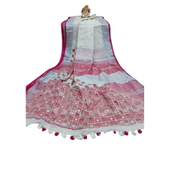 Linen cut work design saree M J HANDLOOMS