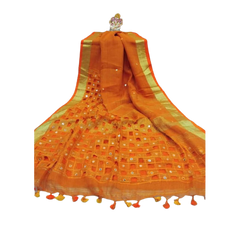 Linen cut work design saree M J HANDLOOMS