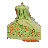 Linen saree cut work design M J HANDLOOMS