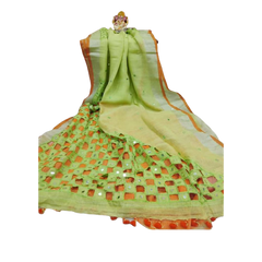 Linen saree cut work design M J HANDLOOMS