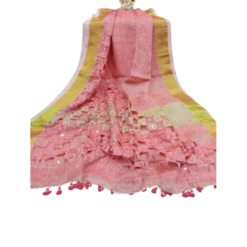 Pure linen cut work design M J HANDLOOMS