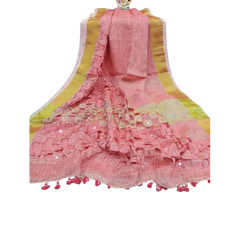 Pure linen cut work design M J HANDLOOMS