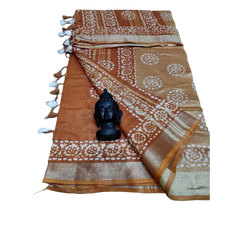 Khadi linen batik print saree SILK ZONE