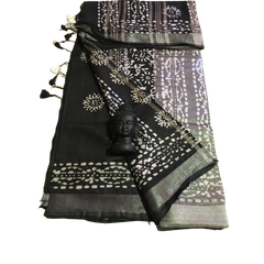 Khadi linen batik print saree SILK ZONE