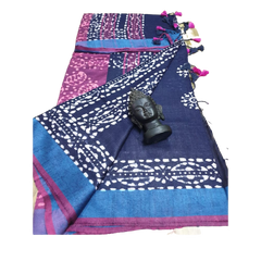 Khadi linen batik print saree SILK ZONE