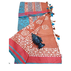 Khadi linen batik print saree SILK ZONE