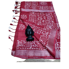 Khadi linen printed saree SILK ZONE