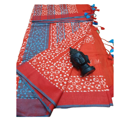 Khadi linen batik print saree SILK ZONE