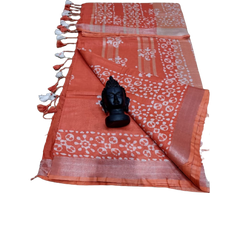 Khadi linen batik print saree SILK ZONE