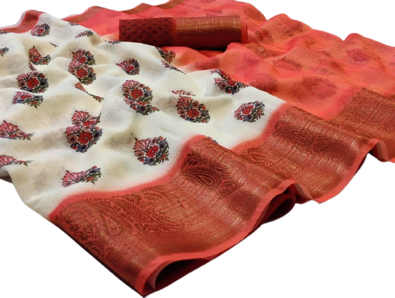 Linen jacquard saree M J HANDLOOMS