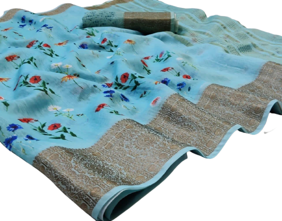 Linen jacquard saree M J HANDLOOMS