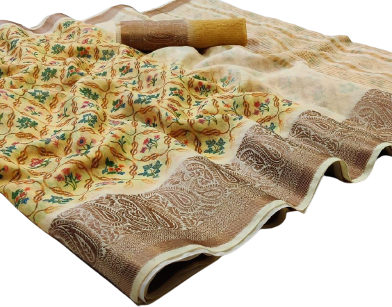 Linen jacquard Saree M J HANDLOOMS