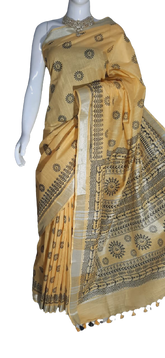 Khadi linen batik print saree MJ Handlooms