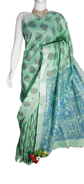 Khadi linen batik print saree MJ Handlooms