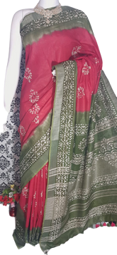 Khadi linen batik print saree MJ Handlooms