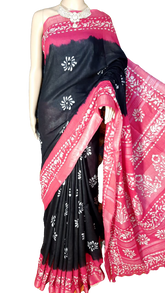 Khadi linen batik print saree MJ Handlooms
