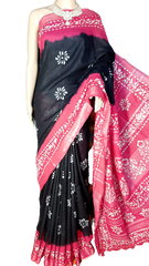 Khadi linen batik print saree MJ Handlooms