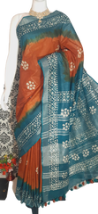 Khadi linen batik print saree MJ Handlooms