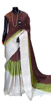 Pure tussar ghicha triple zari border Saree SILK ZONE