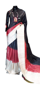 Pure tussar ghicha triple colour zari border saree SILK ZONE