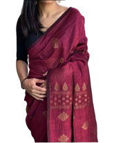 Linen embroidery saree SILK ZONE