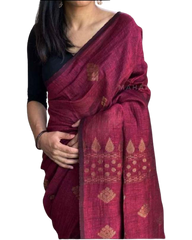 Linen embroidery saree SILK ZONE