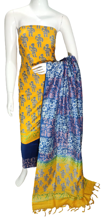 Soft silk hand block discharge print suit SILK ZONE