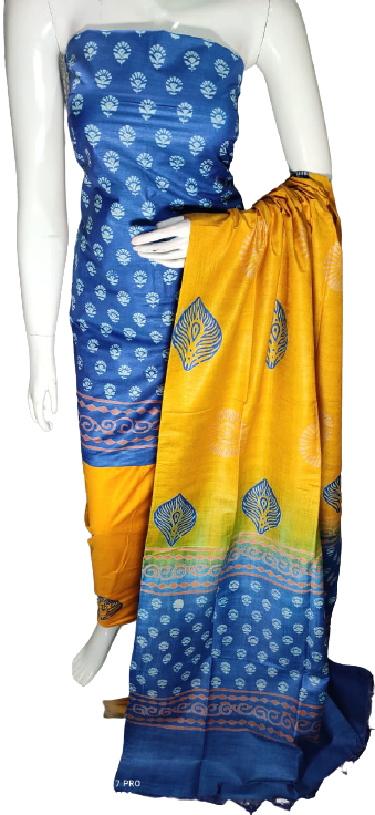 Soft silk hand block discharge print suit SILK ZONE