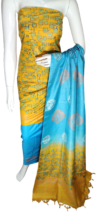 Soft silk hand block discharge print suit SILK ZONE