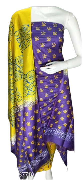 Soft silk hand block discharge print suit SILK ZONE