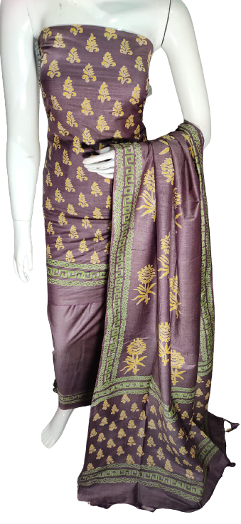 Soft silk hand block discharge print suit SILK ZONE