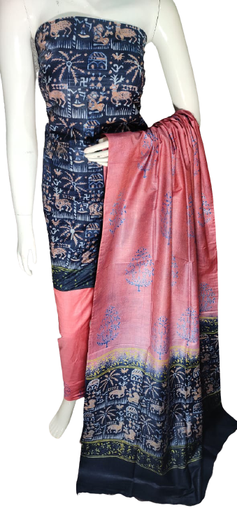 Soft silk hand block discharge print suit SILK ZONE