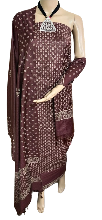 Soft silk hand block print suit PTS