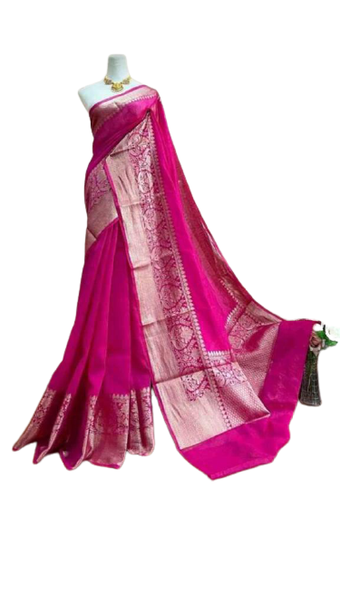 Organza linen Banarasi jacquard saree SILK ZONE
