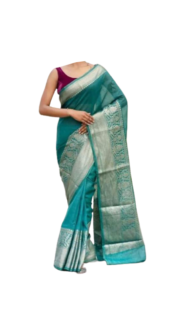 Organza linen banarasi jacquard saree SILK ZONE