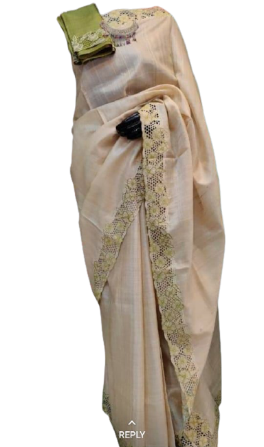 Tussar silk cut work design saree SILK ZONE