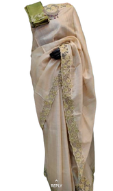 Tussar silk cut work design saree SILK ZONE