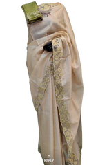 Tussar silk cut work design saree SILK ZONE