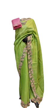 Tussar silk cut work design saree SILK ZONE