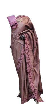 Tussar silk cut work design saree SILK ZONE