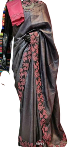 Tussar silk cut work design saree SILK ZONE