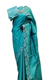Tussar silk cut work design saree SILK ZONE