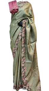 Tussar silk cut work design saree SILK ZONE