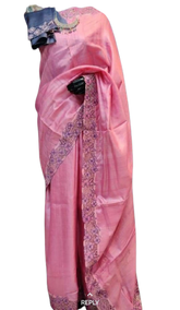 Tussar silk cut work design saree SILK ZONE