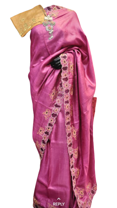 Tussar silk cut work design saree SILK ZONE
