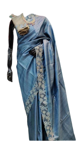 Tussar silk cut work design saree SILK ZONE