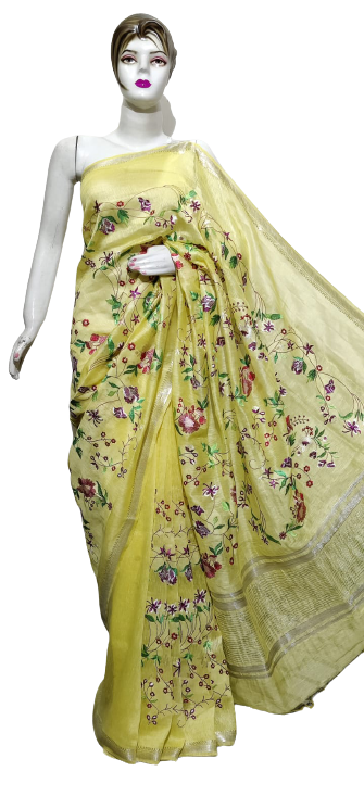 Organza linen embroidery saree SILK ZONE